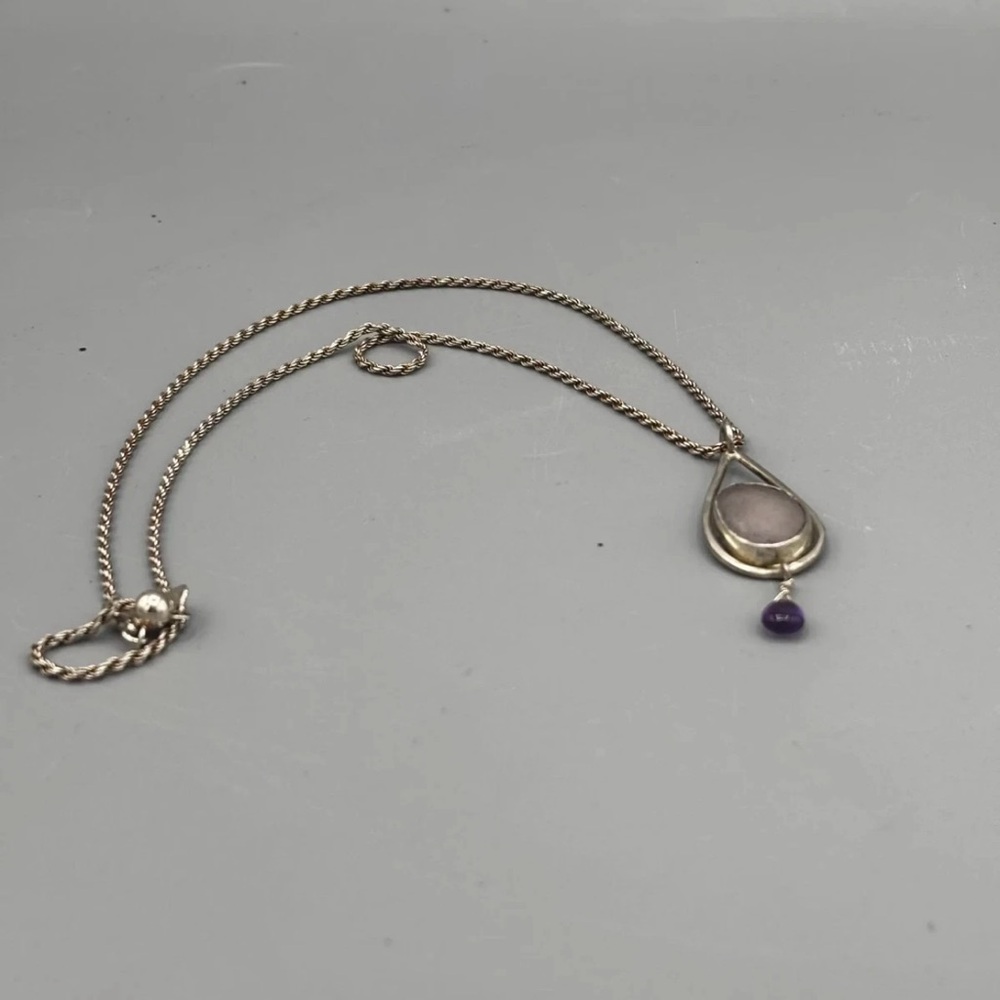 Sterling Silver Oval Shaped Purple Sea Glass Necklace